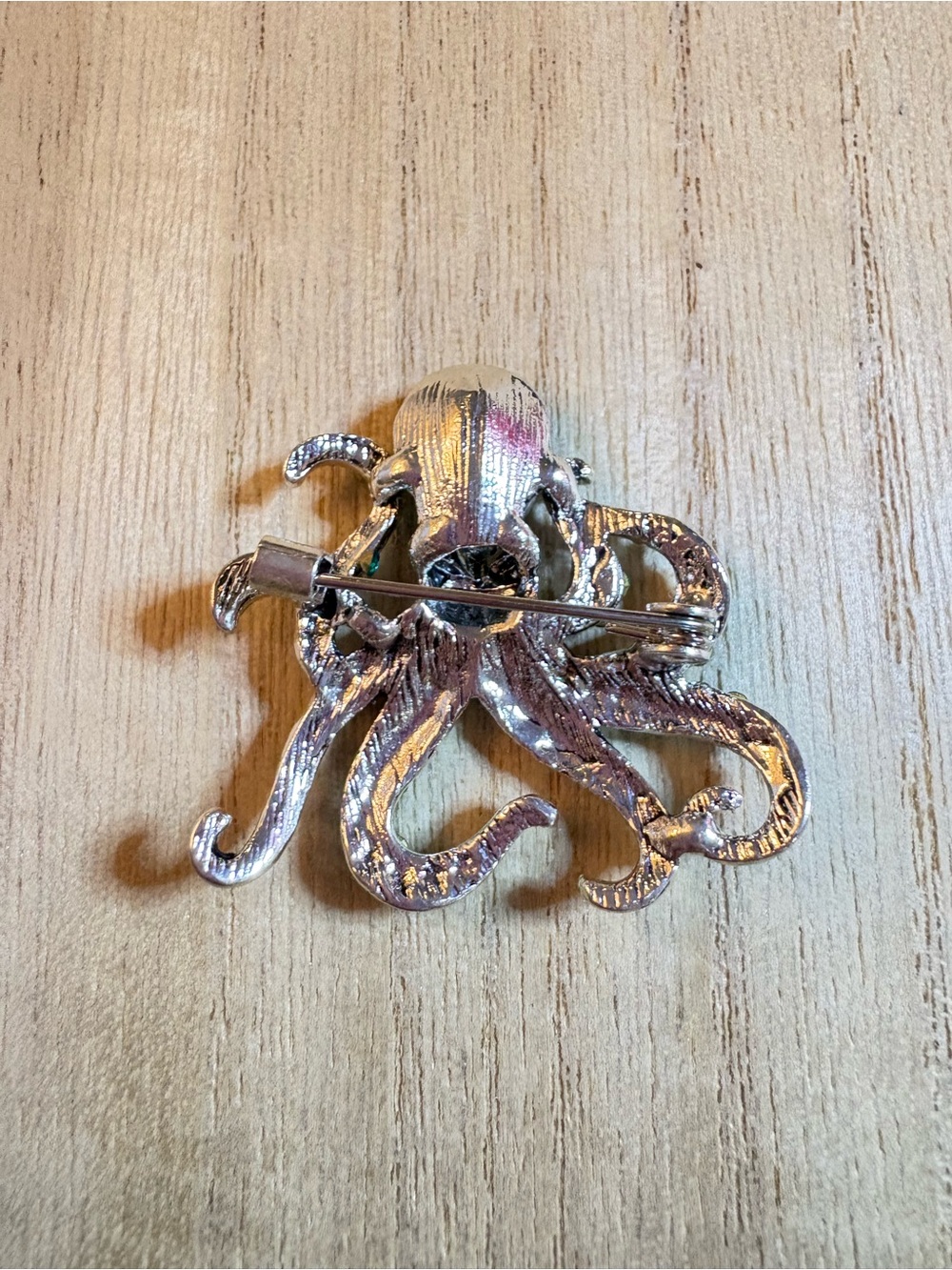 Emerald Octopus Rhinestone Brooch - Picture 2 of 5